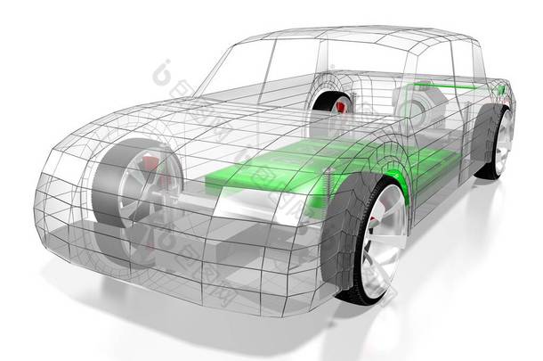电动车/电动车-电子机动性概念。 3d渲染