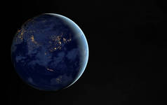 夜景地球与城市灯亚洲3D rend