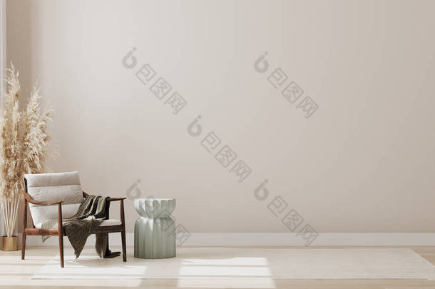 简约的现代客厅室内背景图，夸张的客厅，空洞的墙壁模型，3D渲染