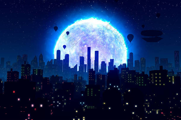 情人眼里出西施的网络庞克城市复古的未来夜色能源水星3D动画摘要：未来迷人的城市好音乐视频背景宁静的查克拉开放城市摩天大楼