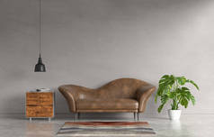 客厅里的褐色沙发，供模拟，阁楼风格，3D渲染