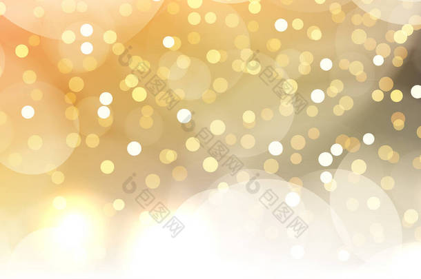 摘要淡淡的金色渐变节庆背景，闪烁着闪闪发光的模糊圆圈，圣诞灯饰。漂亮的质感.