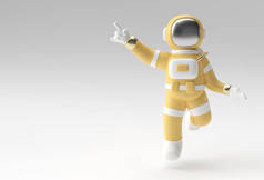 3D渲染太空人宇航员手指手画脚3D插图设计.