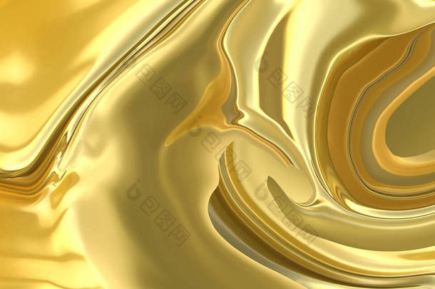 一个不同寻常的<strong>金色</strong>抽象与许多弯曲的线<strong>条</strong>和线。液体的黄<strong>金</strong>旋入漩涡.