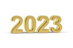 金色3d号2023 - 2023年以白色背景隔离- 3d渲染