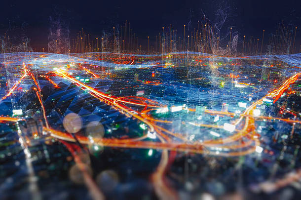 具有无线网络的智能能源<strong>数字化城市</strong>和具有曼谷<strong>城市</strong>背景的连接技术概念