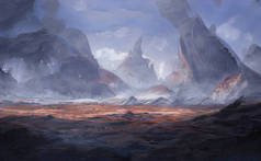 Landscape painting of fantasy background perfect for fantasy, space, historical.