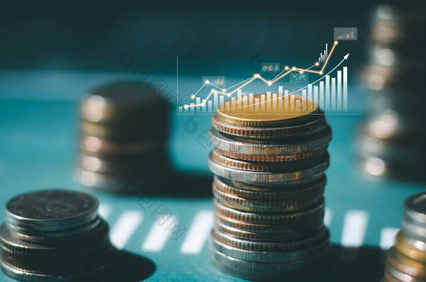 商务人员放硬币商务增长和投资图表，增加经营利润的战略规划，长期投资规划.