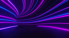 3D渲染的闪光的霓虹灯和发光的黑暗场景。速度光移动线路.