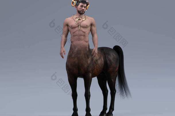 3D Rendering : A portrait of the handsome male centaur posing his body with the studio background, c