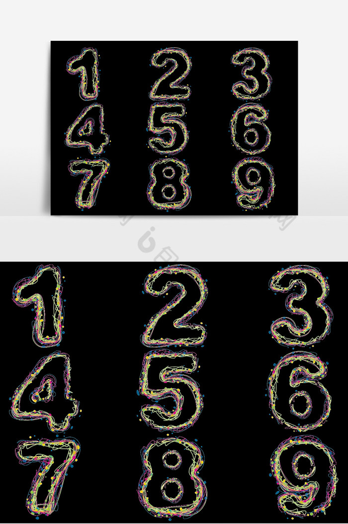 五彩线条艺术字体数字图片图片