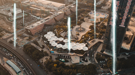 科技粒子光线穿越城市特效合成片头片尾