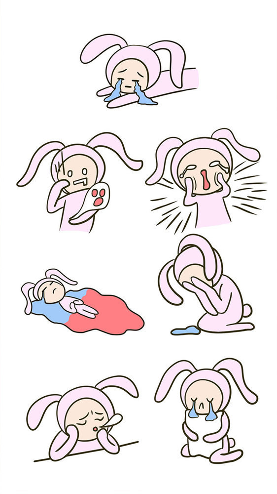 粉色卡通女兔兔月经动态表情包图片