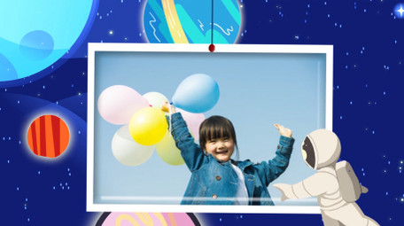 蓝色卡通太空儿童成长记录相册AE模板