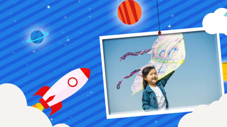 蓝色卡通太空儿童成长记录相册AE模板