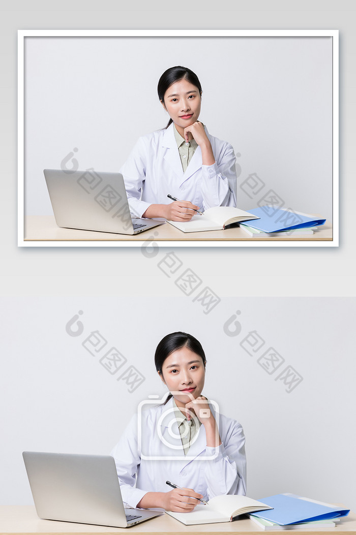 办公桌微笑工作的医生摄影图片图片