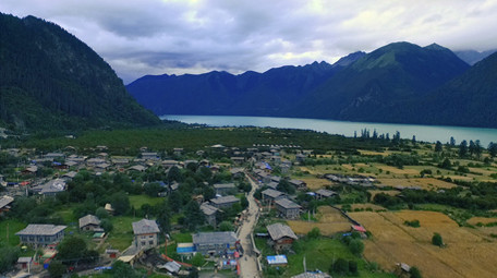 西藏深处的村庄和森林