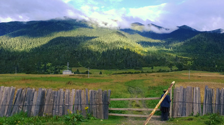 西藏深处的村庄和森林