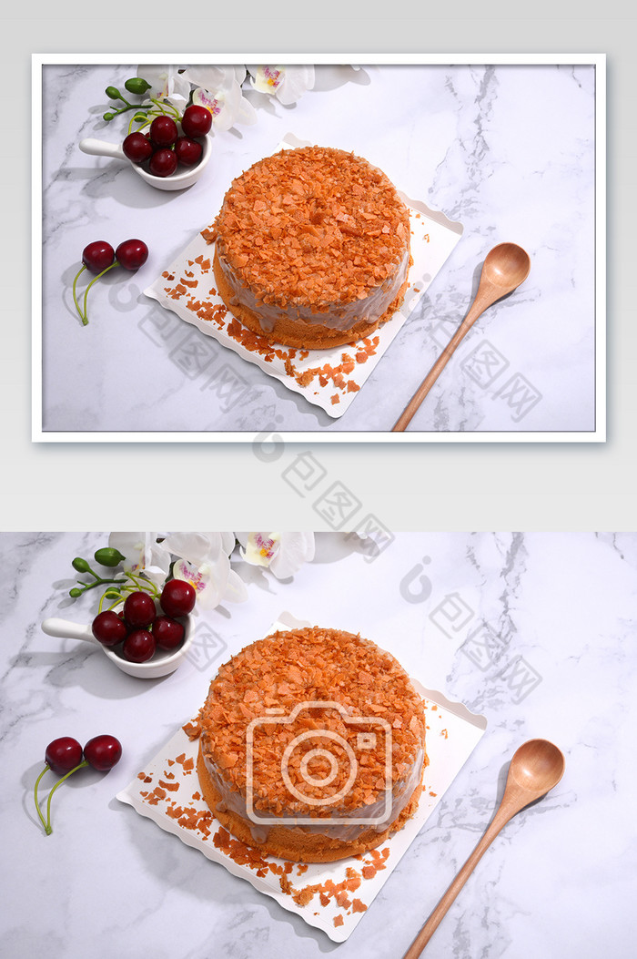 橙色蛋糕爆浆麦片大理石背景美食摄影图片图片