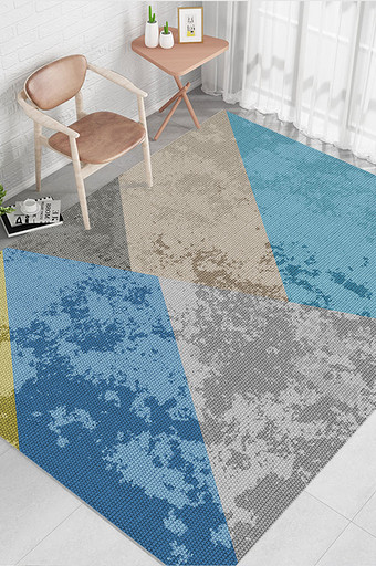 现代北欧简约几何线条色块文艺质感地毯图案图片