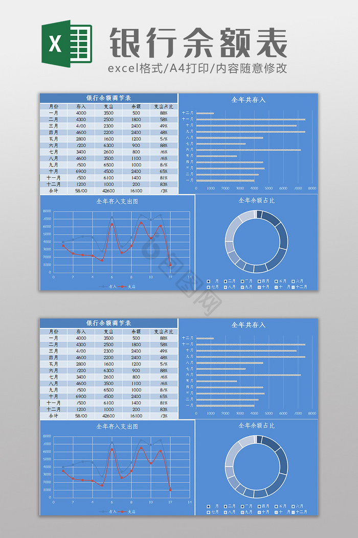 银行收入支出余额统计表Excel模板