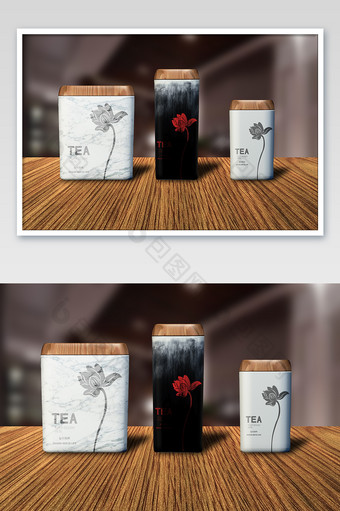 白色黑色水墨中国风茶叶罐包装样机图片