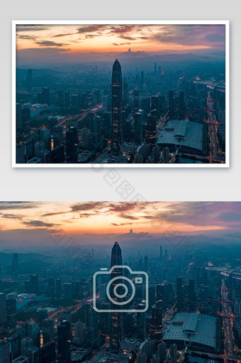 深圳地标建筑城市cbd日出航拍图片