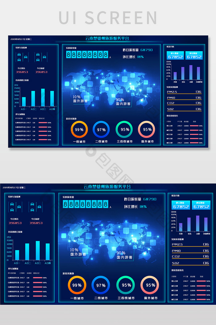 蓝色渐变科技旅游服务平台可视化界面图片图片