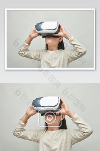 戴VR眼镜探索向上看图片