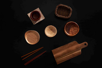 木制碗筷托盘仿藤筐砧板各类厨房用品餐具