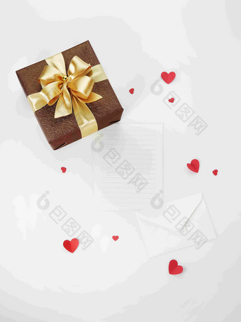 浪漫的丝带盒子礼物爱心节日素材场景图