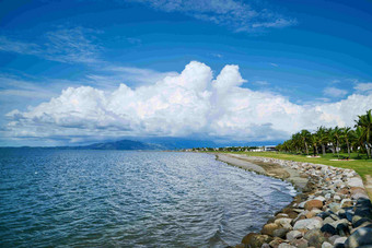 海滩云斐济度假胜地风景摄影图