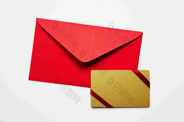 黄金卡片红色信封摄影图