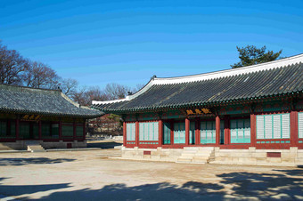 传统的韩国风格的建筑体系摄影图