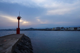 灯塔防浪堤海堤济州岛