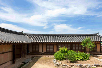 韩式庭院古代房屋建筑摄影图