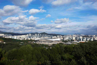 韩国首尔世界杯体育场远景拍摄