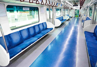 地铁椅子运输室内蓝色场景摄影图