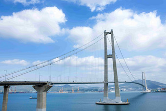 蓝天下的港湾大桥风景摄影图