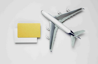 飞机换色<strong>卡片</strong>信贷卡金融概念摄影图