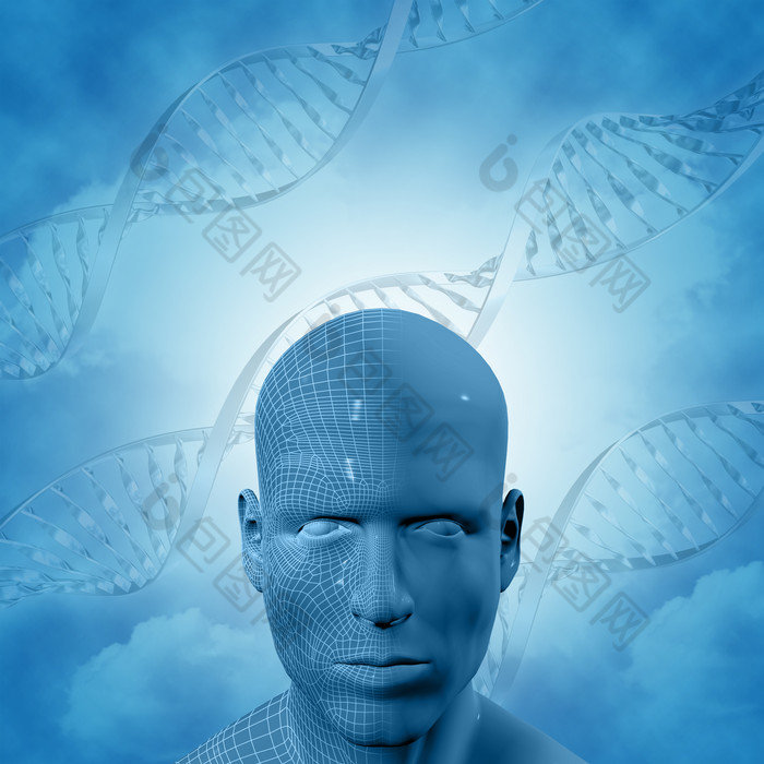 男人头部和DNA链