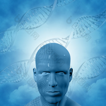 男人头部和DNA链