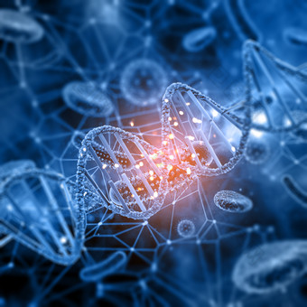 3d显微镜DNA链与细胞科技渲染图