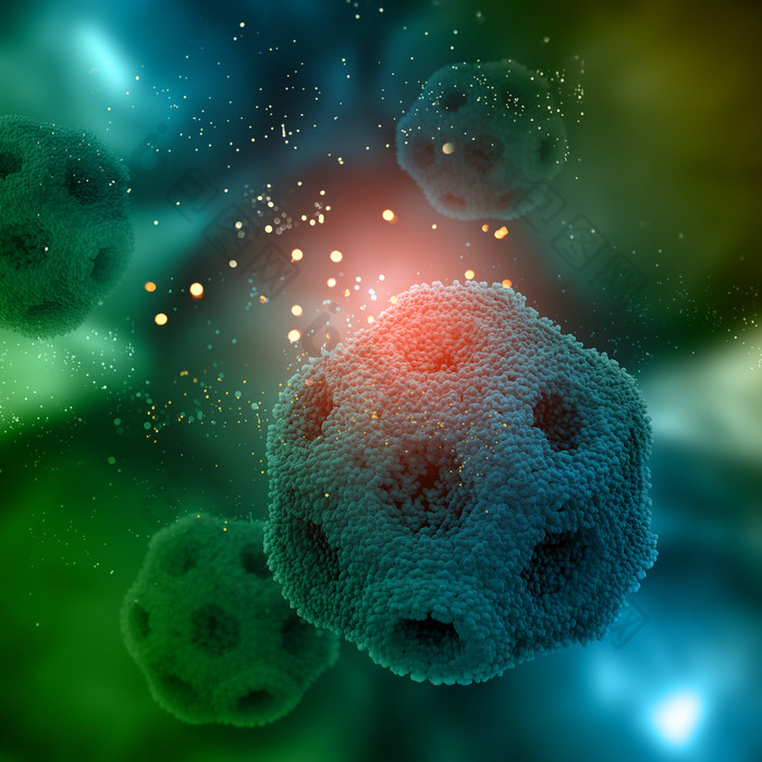 3d医疗背景与病毒细胞渲染图