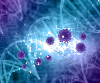 <strong>微生物</strong>病毒细胞与DNA链科技渲染3D图
