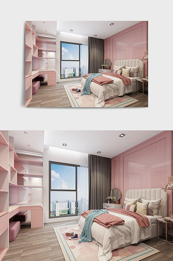 个性定制现代女孩房卧室效果图图片