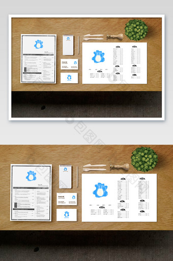 木纹桌面餐饮行业美食菜单企业VI样机图片