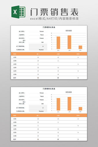 门票销售记录表Excel模板图片