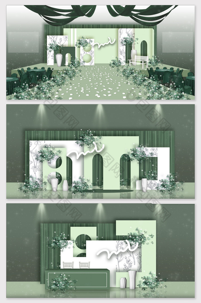 绿色清新家居现代风几何创意雕塑婚礼效果图图片图片
