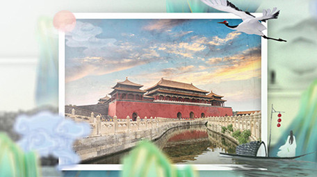 国潮山水画意境古风相册展示AE模板